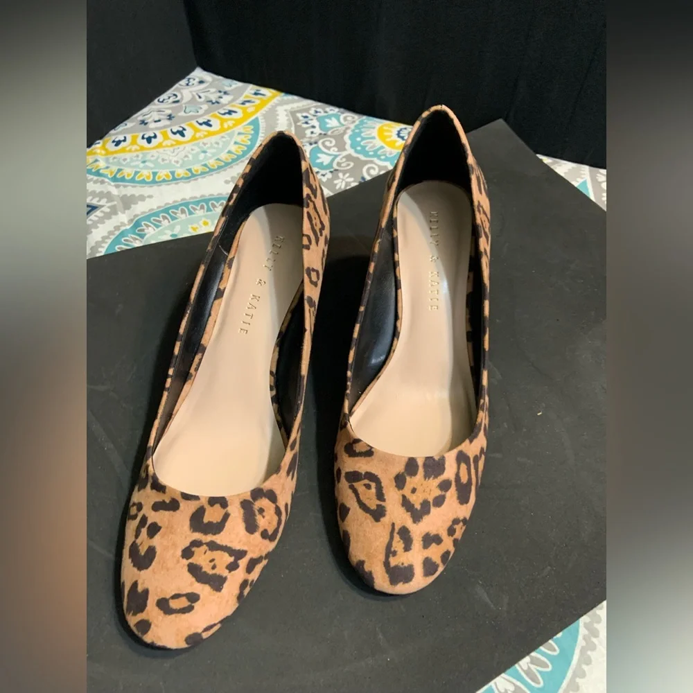 Kelly & Katie Tan Leopard Wedge Pumps